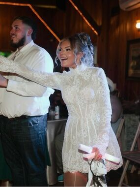 Portia and Scarlett ivory Lace Long-Sleeve Mini receiption Dress